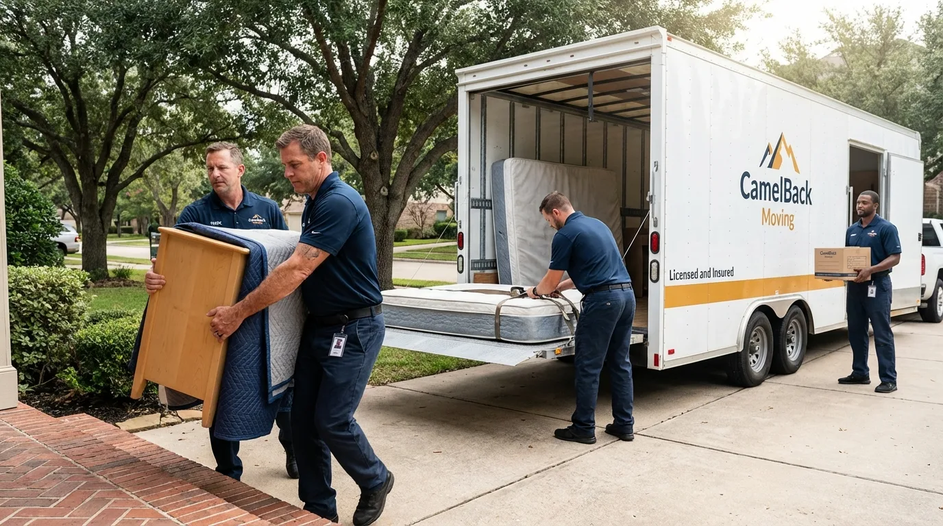 Crew loading residential truck for cross-state move from Pine Grove, CA